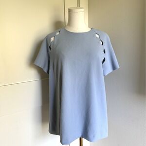 Rebecca Vallance Top Size 6 Blue Short Sleeve Cut Out Blouse
